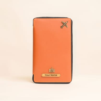 Personalized Tan Leather Zippered Travel Passport Folder