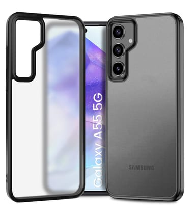 Rugged Frosted Semi Transparent PC Shock Proof Slim Back Cover for Samsung Galaxy A55 5G, 6.6 inch, Black