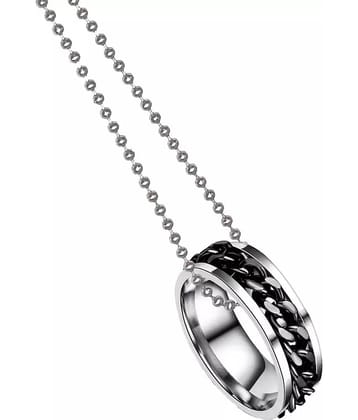 Fashion Frill Silver Chain Ring Necklace For Men Boys Stylish Neck Chain Necklace For Boys Silver Plated Stainless Steel Chain