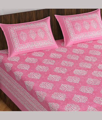 ABHACLOTHO Cotton 1 Double Bedsheet with 2 Pillow Covers ( Pink )