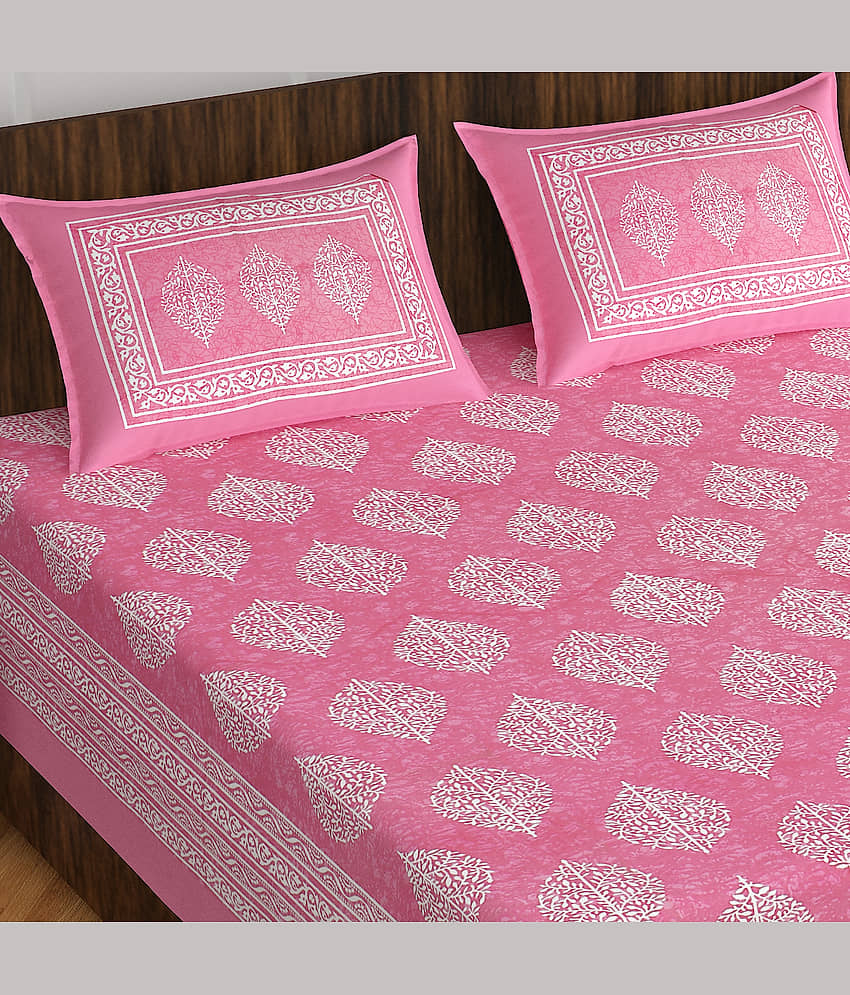 ABHACLOTHO Cotton 1 Double Bedsheet with 2 Pillow Covers ( Pink )