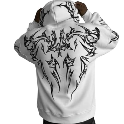 Ami Bolchi White Mafia Kangaroo Pocket Hoodie for Men Tribal Back Print Premium Winter Wear Ami Bolchi White Mafia Kangaroo Pocket Hoodie for Men Tribal Back Print Premium Winter Wear