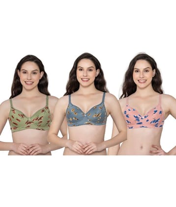 Funahme Pack of 3 Cotton Lightly Padded T-Shirt Bra For Women ( Multicolor15 )