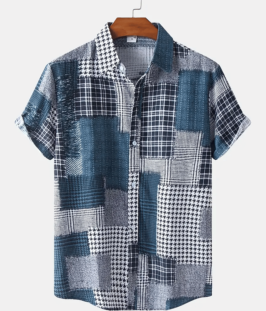 BEAUE Poly Cotton Regular Fit Printed Half Sleeves Men's Casual Shirt - Blue ( Pack of 1 )