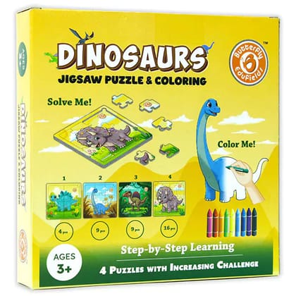 Dinosaurs Jigsaw Puzzles for Kids Ages 3-6 | Preschool Educational Puzzles Boards Toys Gifts for Boys Girls & Coloring Sheets