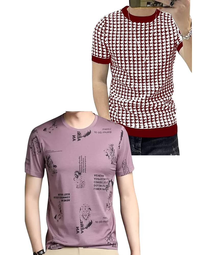 FABRIPPLE Polyester Regular Fit Self Design Half Sleeves Men's Round T-Shirt - Multicolor ( Pack of 1 )