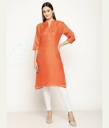 Queenley - Orange Silk Women's Straight Kurti ( Pack of 1 )