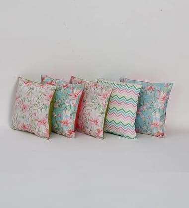 Koko Decorative Polyester Cushion Covers | 16 x 16 Inch Multicolor Soft Textured Pillow Covers for Bed, Sofa, and Chair - Set of 5