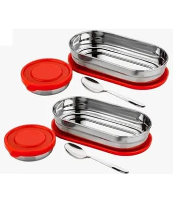 Dark Sun Kitchenware School/College/Office Tiffin Stainless Steel Lunch Box 4 - Container ( Pack of 2 )