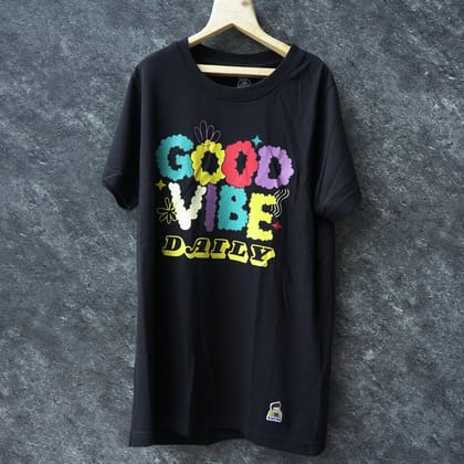 KUCHU Kids’ Unisex T-Shirt (Black) “Good Vibes” Digital Print | Soft Cotton-Modal Blend | Breathable, Comfortable & Durable Casual Wear for Boys & Girls