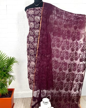 Heavy Embroidered Kota Doria Suit Purple (Top+Bottom+Dupatta)