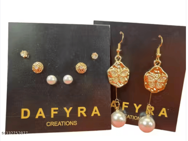 Versatile Golden Earrings Pack: 1 Elegant Pair + 3 Shimmering Studs