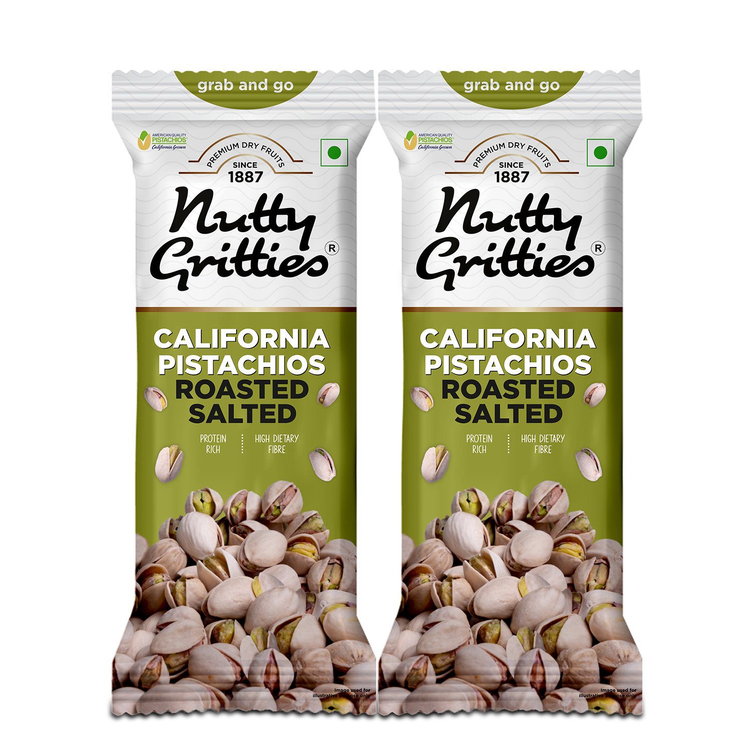 Nutty Gritties Grab And Go California Pistachios Roasted, Lightly Salted, 35 gm - Pack of 2