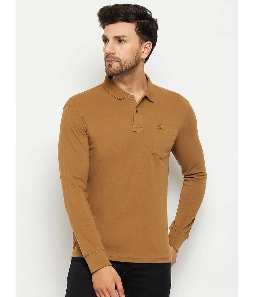 98 Degree North Pack of 1 Cotton Blend Regular Fit Solid Full Sleeves Men's Polo T Shirt ( Khakhi )