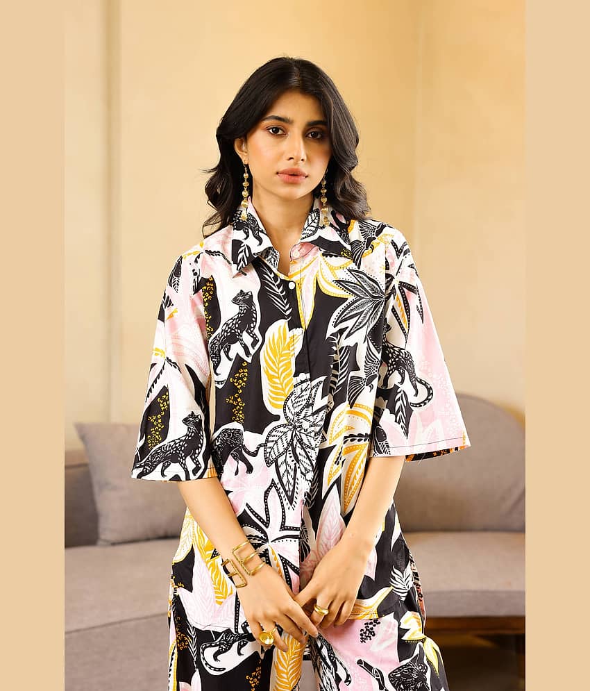 Label Flavia Women Printed Top With Trousers Co-Ord Set ( Multicolor )