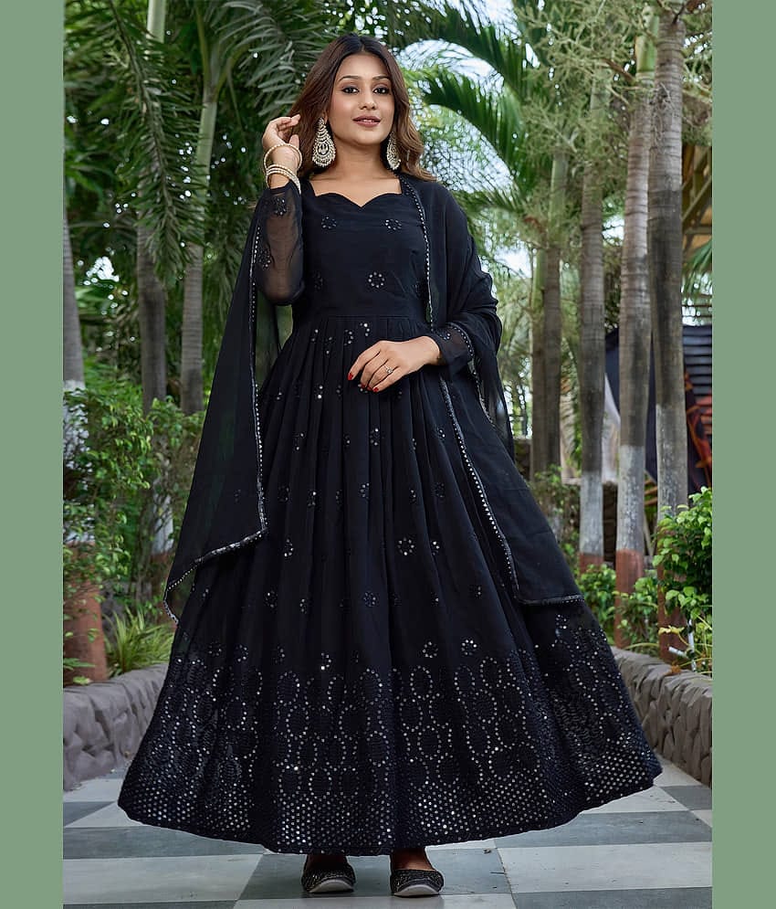 kedar fab Black Anarkali Georgette Women's Stitched Ethnic Gown ( Pack of 1 )