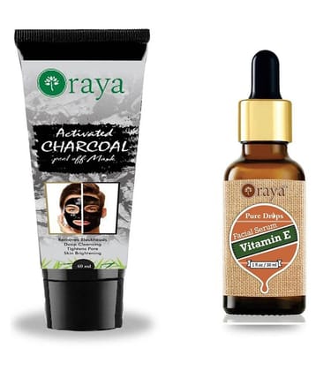 ORAYA Vitamin-E Face Serum & Charcoal Peel Of Mask- Face Peel Masks 90 ml Pack of 2