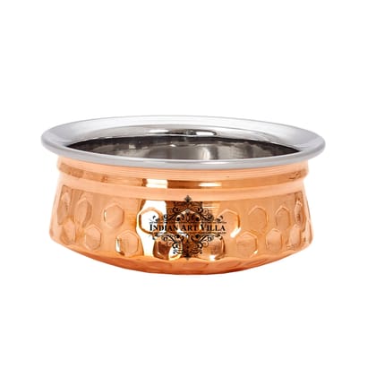 Diamond Hammered Design Steel Copper Handi  For Serving Dishes Tableware-1