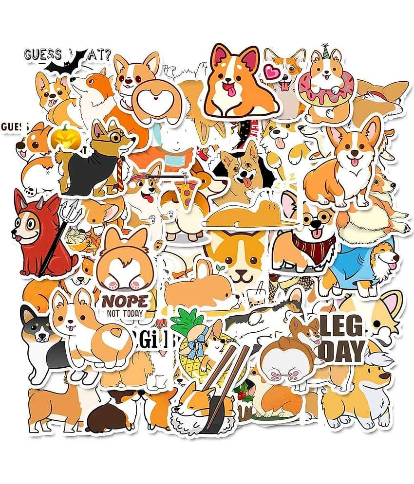 iDream Waterproof PVC Animals Corgi Dog Graffiti Vinyl Stickers DIY for Toys, Mobile, Skateboard, Suitcase, Bicycle, Water Bottle etc. (Set of 50)