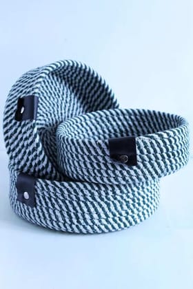 EcoWeave 3-Piece Green & White Rope Storage Basket Set