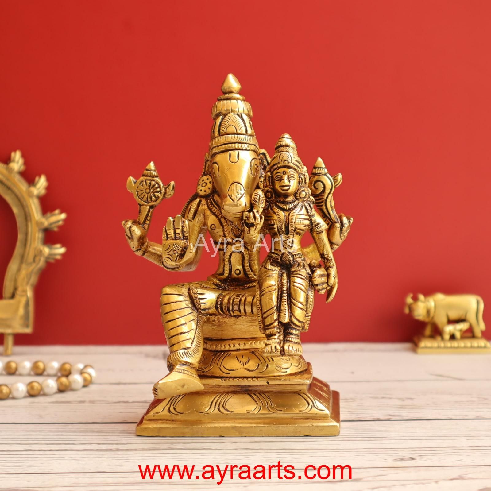 Brass Lakshmi Hayagriva Varaha Lakshmi Idol - 6.5 Inch Height