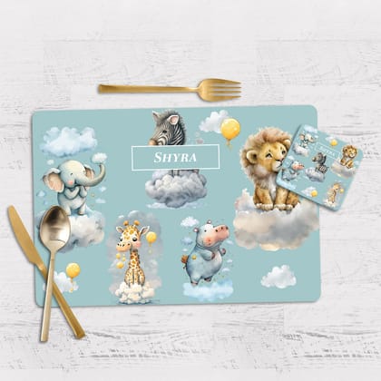 Lofty Animals Tableware Set (kids)-Blue Light Turquoise / Flexible (matte finish) PVC Mats
