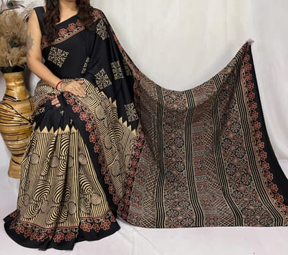 Ajrakh Print Modal Silk Style 26-Ajrakh Print