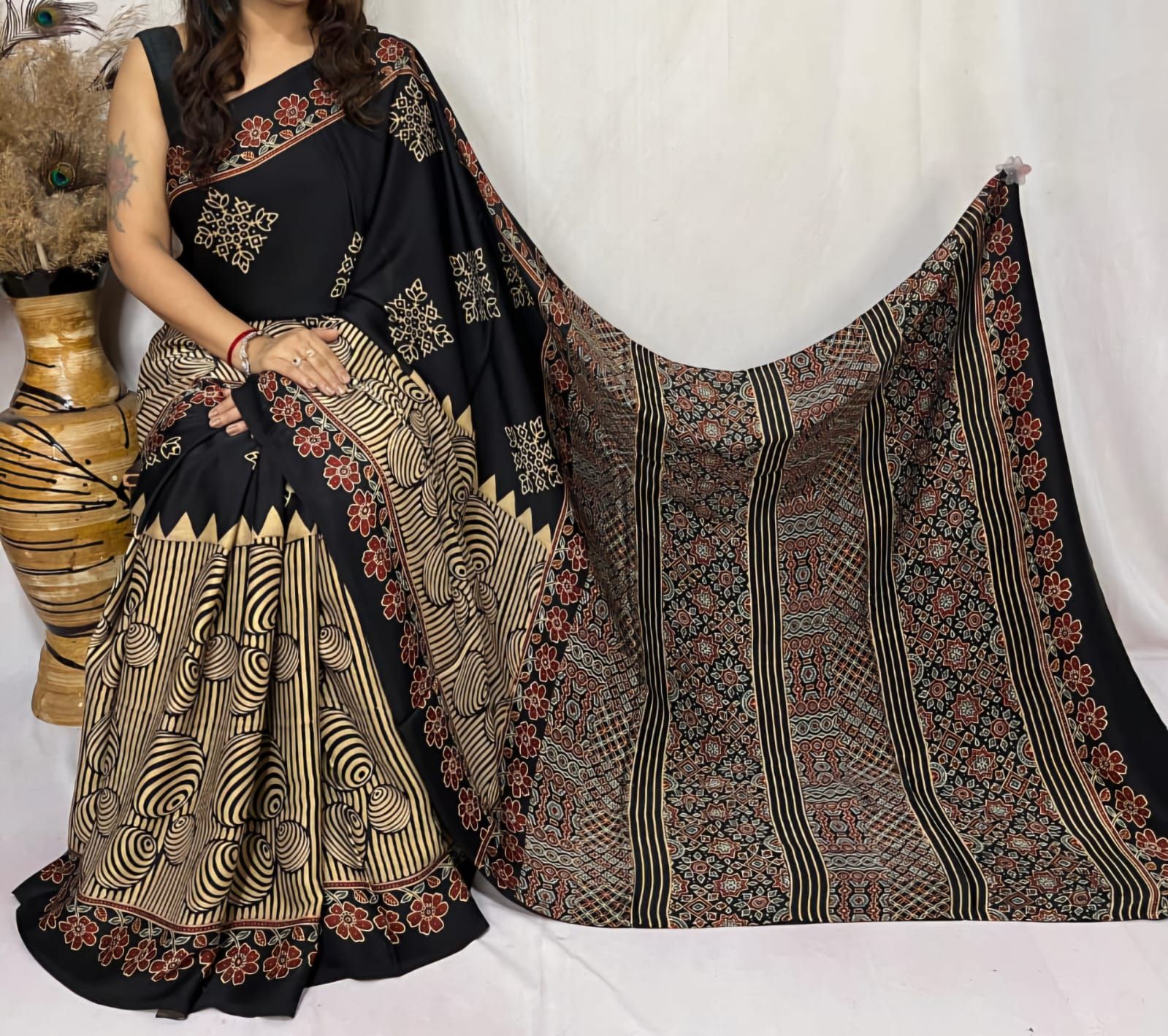 Ajrakh Print Modal Silk Style 26-Ajrakh Print