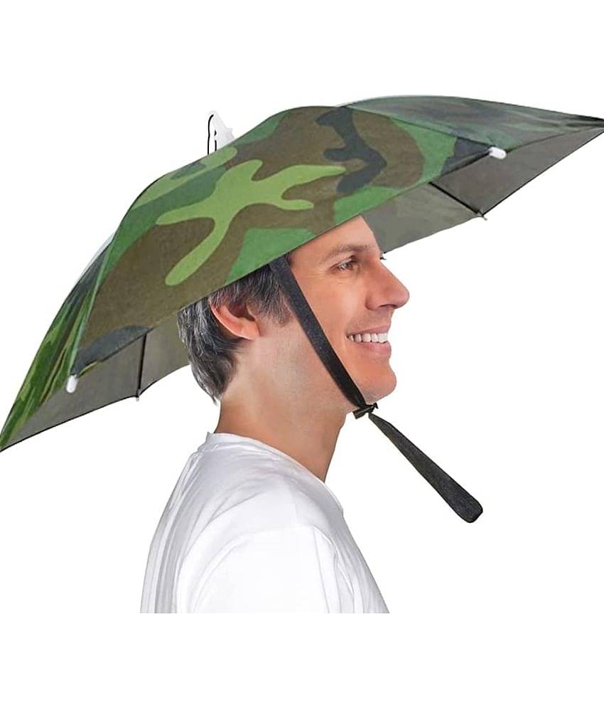 Infispace Headwear Cap Umbrella Army Color Soft Durable, Adjustable Elastic, (21) Size Fits All Ages Plastic Hat Cap Umbrella for Kids, Men/Women and Adults Rain Protection Headwear Hat Umbrella (Army) Pack of 1