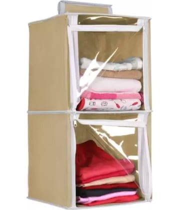 SH- NASIMA Non Woven Hanging 2 Shelves Wardrobe/Closet Cloth Organizer (Beige)|(Pack of 1)