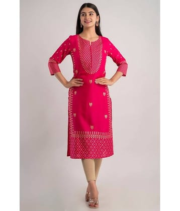 MAUKA - Pink Rayon Women's Straight Kurti ( Pack of 1 )