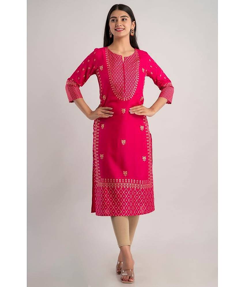 MAUKA - Pink Rayon Women's Straight Kurti ( Pack of 1 )