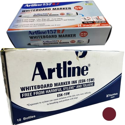 Artline 157RI Whiteboard Marker Pack of 10 with ESK15W Refillable Ink Bottle Pack of 10 (Red Colour) | Refillable Whiteboard Marker with Ink