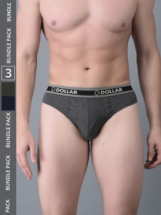 Men's Assorted Pack of 3 Solid Cotton Brief With Double Pouch Support