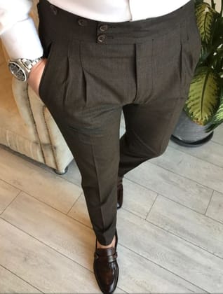 Dark Brown Signature Buttoned Gurkha Pant by ITALIAN VEGA®-28