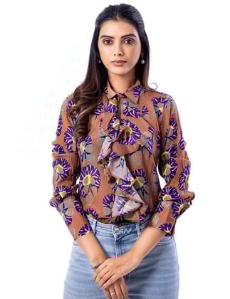 Beautiful Browns Frill Top-XS