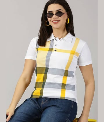 AUSK Women Cotton Blend Checks Regular Fit Polo Collar T-Shirt ( Mustard )