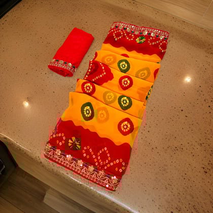 Ethnic Lahariya Print Georgette Saree with blouse piece for women's || Women's Fashion Georgette Saree || Lahariya Print Saree ||