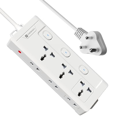 Portronics Power Plate 10 Pro Universal Sockets x3, Side 2-Pin Sockets x3, Individual Switches with LED Indicators, 2M Long Cord, Overload Protection, Wall Mount Design, 2500W Total Output - White