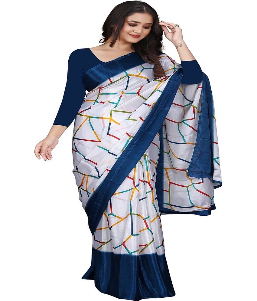 JIHANA FAB Chiffon Printed Saree With Unstitched Blouse Piece ( Multicolor )