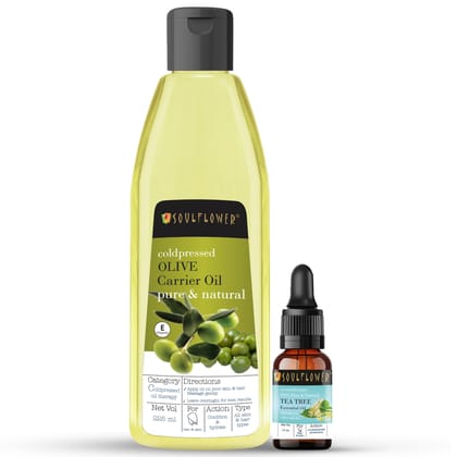 Soulflower Tea Tree Essential Oil & Olive Oil | Hair Growth, Hair Fall Control, Nourishment, Acne, Anti Dandruff | 100% Pure, Naural, Organic Certified & Undiluted | Pack of 2 240ml Soulflower Tea Tree Essential Oil & Olive Oil | Hair Growth, Hair Fall C