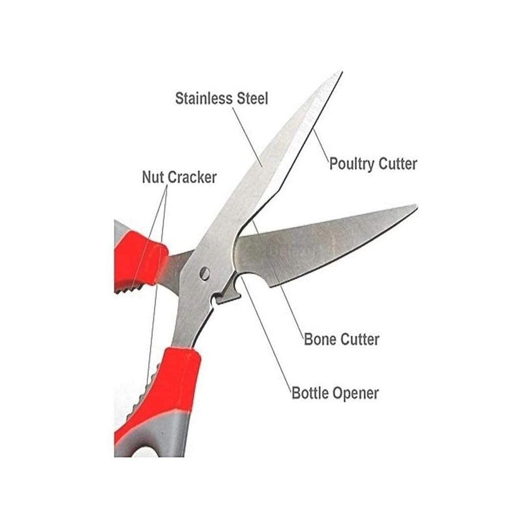 Stainless Steel Multi-Purpose Household and Kitchen Scissor, 2mm Thickness, Ergonomic Pack of 1 Multicolor