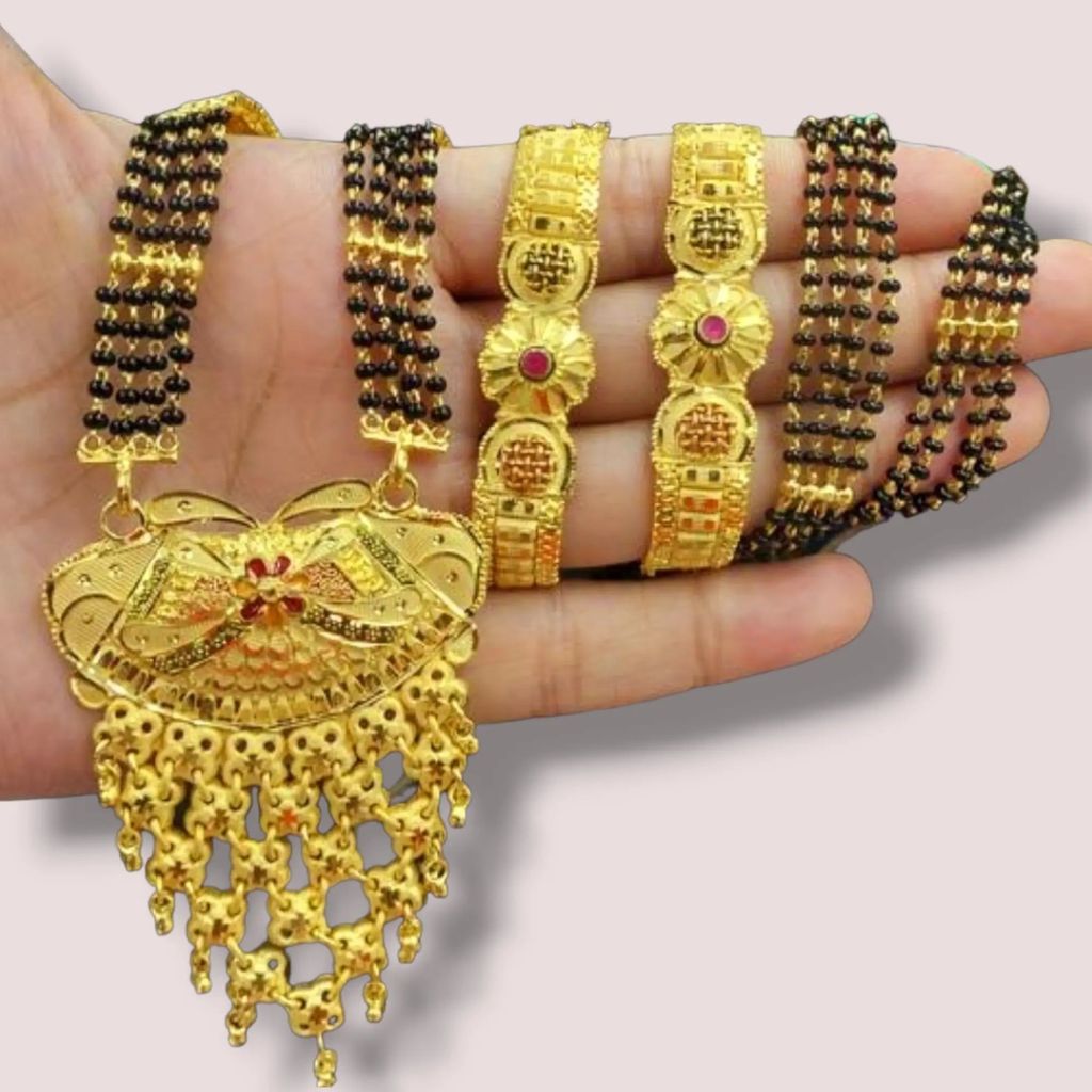 One gram gold Mangalsutra for Everyday Wear with Black Beads Stones