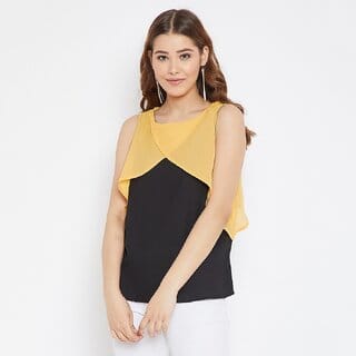 Purys Women Black Color Block Basic Top