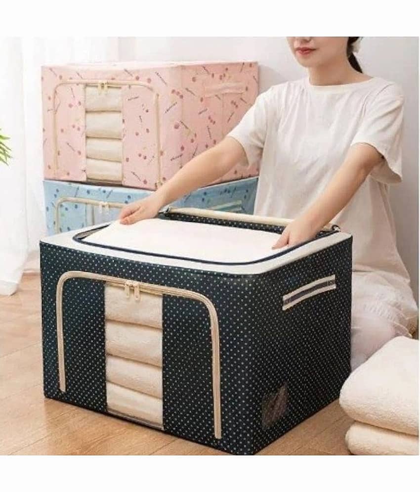 (Pack of 1) Steel frame Double Opening Zipped Storage Organiser bag with Window Folding Bag -Under Bed Closet Wardrobe Box