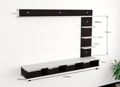 DAS Ambience LED Light Installed Wall Mount Engineered Wood TV Entertainment Unit/Tv Rack with Wall Shelves for Living Room Flowery Wenge & Frosty White (Ideal for up to 43") Screen