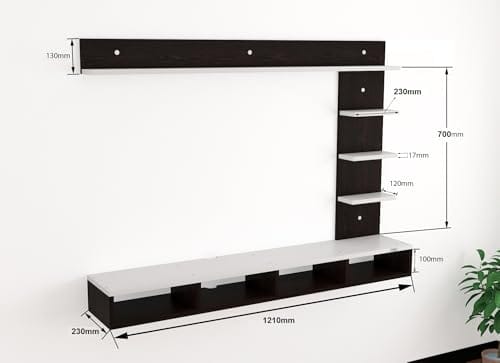 DAS Ambience LED Light Installed Wall Mount Engineered Wood TV Entertainment Unit/Tv Rack with Wall Shelves for Living Room Flowery Wenge & Frosty White (Ideal for up to 43") Screen