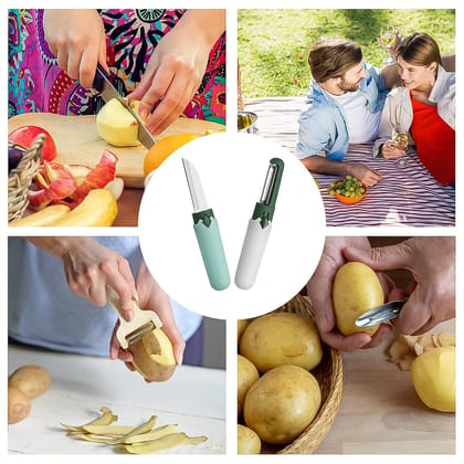 DHRUVINSRI 2-in-1 Multifunctional Knife & Peeler: Fruit and Vegetable Cutting Knife with Sawtooth Peeler for Carrots, Potatoes, and More