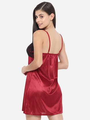 Hot Bridal Honeymoon Babydoll and Bikini Dress-Maroon-B40Ac