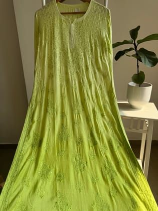 Muslin Chikankari Kurti with Mukaish work -Green Ombre-Green Ombre / Muslin / L